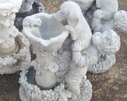 Boy Puppy Frog Bird Bath