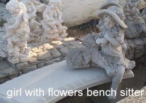 girl with flowers bench sitter